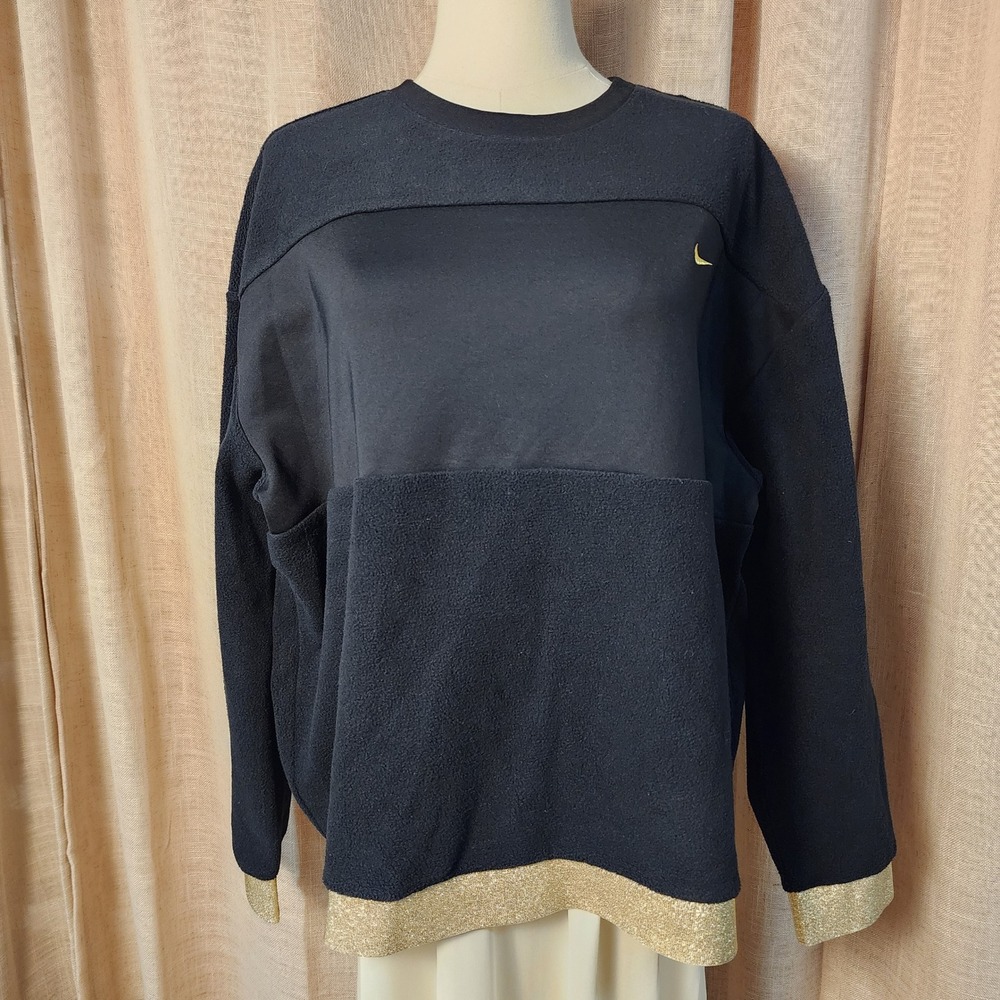Nike Therma Icon Clash Womens L Black Gold Fleece Training Top CJ0007-010